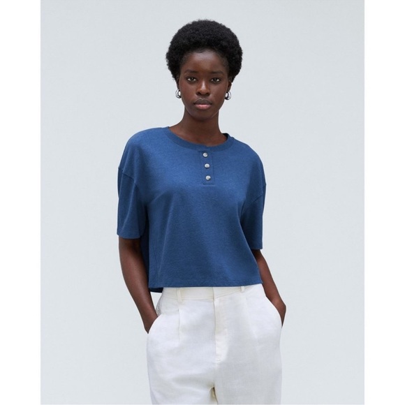 Everlane Tops - NWT Everlane The Vintage Henley Hemp Tee Deep Blue Size S